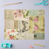 ヴィンテージパッチワークフローラ蝶のデコパージュ 薄葉紙 (クラフト)