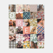 ヴィンテージパッチワーク効果キルトパターンフォト フリースブランケット (正面)