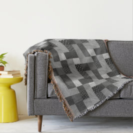 ヴィンテージパッチワーク生地デザイン白黒 スローブランケット