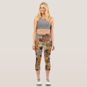 ヴィンテージパッチワーク芸術的ブレンド繊維パターン カプリレギンス (正面)