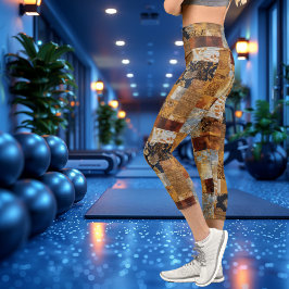 ヴィンテージパッチワーク芸術的ブレンド繊維パターン カプリレギンス