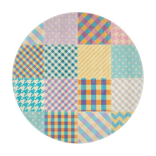 ヴィンテージパッチワーク：テキスタイルのシームレスな背景 カッティングボード (正面)