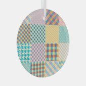 ヴィンテージパッチワーク：テキスタイルのシームレスな背景 ガラスオーナメント (正面右)