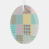 ヴィンテージパッチワーク：テキスタイルのシームレスな背景 ガラスオーナメント (正面左)