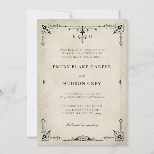 ヴィンテージパティナカントリーフォーマルウェスタン結婚ズ 招待状 (正面)