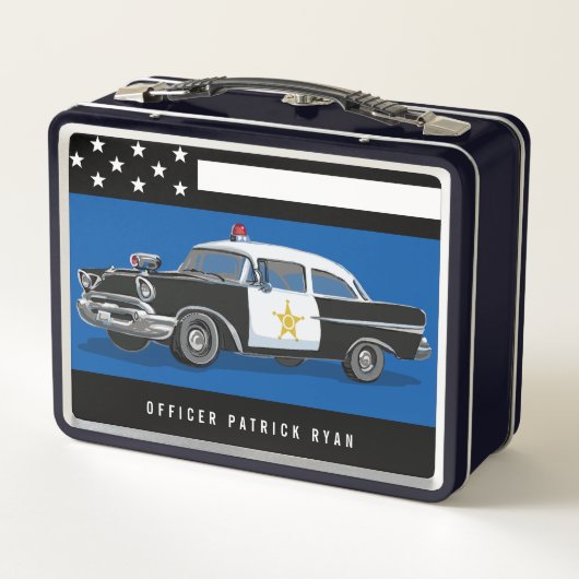 ヴィンテージパトカーアメリカンフラグ青線 メタルランチボックス (裏面)