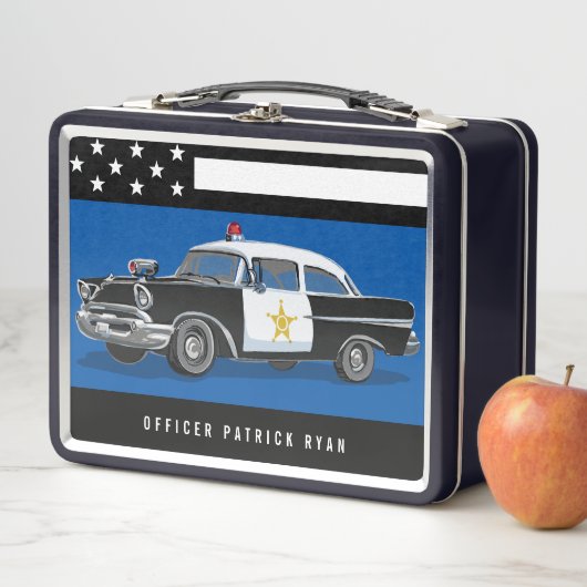 ヴィンテージパトカーアメリカンフラグ青線 メタルランチボックス (インサイチュ)