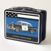 ヴィンテージパトカーアメリカンフラグ青線 メタルランチボックス (正面)
