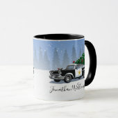 ヴィンテージパトカークリスマスツリースノーモノグラムの マグカップ (正面右)