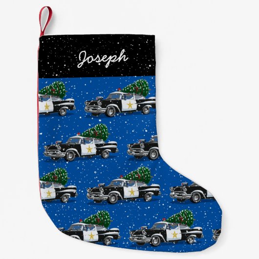 ヴィンテージパトカークリスマスツリー名前をカスタムする スモールクリスマスストッキング (正面)