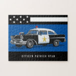 ヴィンテージパトカースターズストライプ旗モノグラム名 ジグソーパズル<br><div class="desc">このパズルパーソナライズされたは、ご家族のおもしろい活動となります。このデザインは星や縞模様のあるヴィンテージパトカーと、下に個人用の名前を付けたパトカーが特徴です。警ユニーク官の家族や警察官への贈お気に入りのり物。世界的に有名なアーティスト©Tim Coffey。</div>
