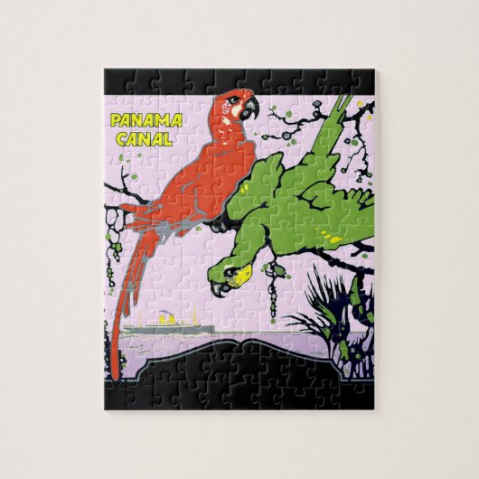ヴィンテージパナマカナルトラベル-動物イラストレーション ジグソーパズル (縦)