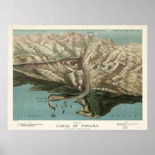 ヴィンテージパナマ運河の絵図(1881) ポスター (正面)