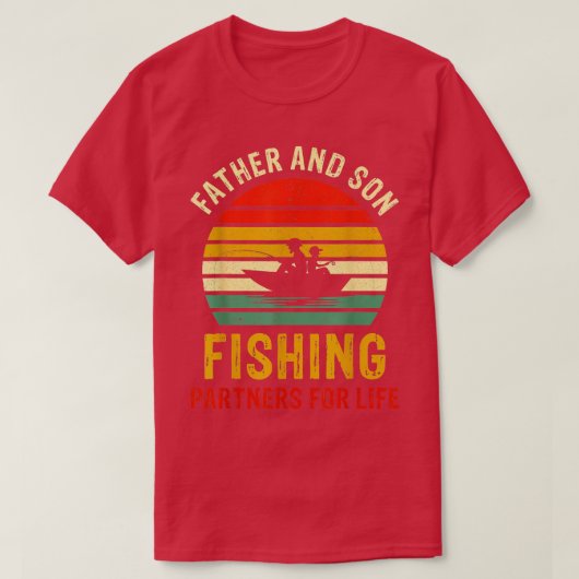 ヴィンテージパパと息子魚釣りパートナー Tシャツ (デザイン正面)