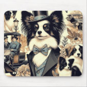 ヴィンテージパピロンドッグイラストレーション マウスパッド (正面)