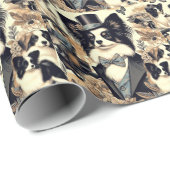 ヴィンテージパピロンドッグイラストレーション ラッピングペーパー (ロールコーナー)