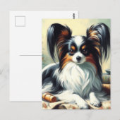 ヴィンテージパピロン絵画ドッグ ポストカード (正面/裏面)