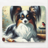 ヴィンテージパピロン絵画ドッグ マウスパッド (正面)