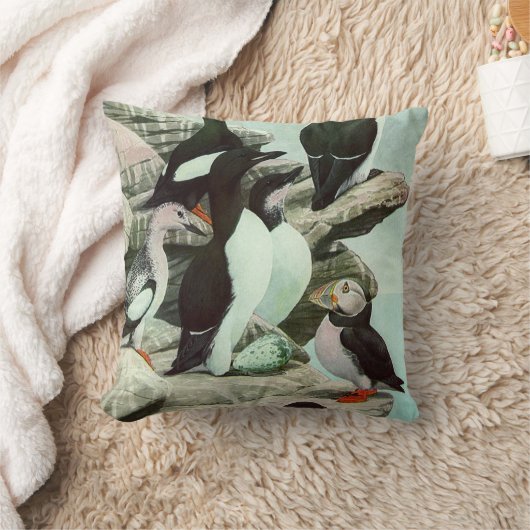 ヴィンテージパフィンと水中競技バード クッション (ブランケット)