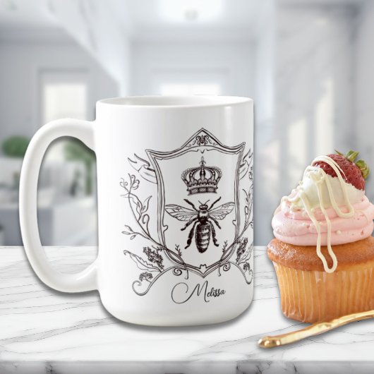 ヴィンテージパフランスのリクラウン名前をカスタムするビークイーン コーヒーマグカップ