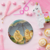 ヴィンテージパラソルの下の復活祭のかわいい雛 ペーパープレート (パーティー)