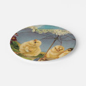 ヴィンテージパラソルの下の復活祭のかわいい雛 ペーパープレート (アングル)