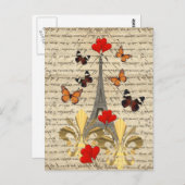 ヴィンテージパリと蝶 ポストカード (正面/裏面)