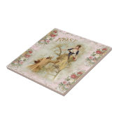 ヴィンテージパリのカップル狩りフルーツピンクのデコパージュ タイル (側面)