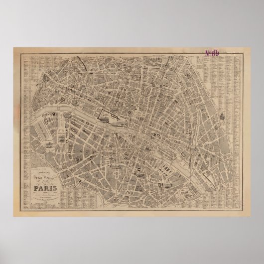 ヴィンテージパリの地図（1854年） ポスター (正面)