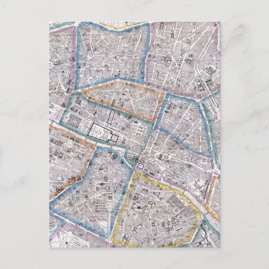 ヴィンテージパリの地図（1865年） ポストカード (正面)