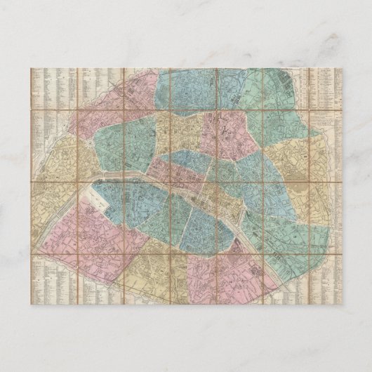 ヴィンテージパリの地図（1867年） ポストカード (正面)