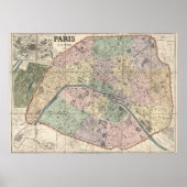 ヴィンテージパリの地図（1878年） ポスター (正面)