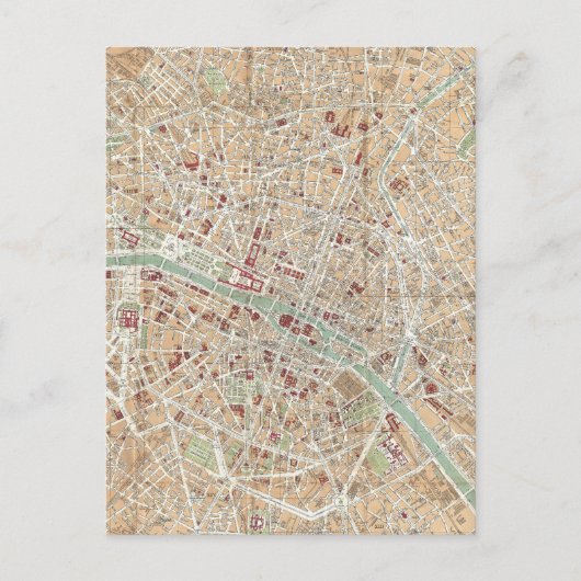 ヴィンテージパリの地図（1892年） ポストカード (正面)