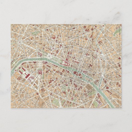 ヴィンテージパリの地図（1892年） ポストカード (正面)