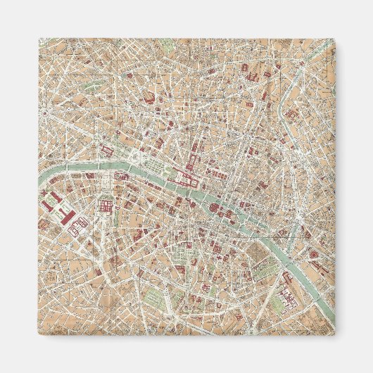 ヴィンテージパリの地図（1892年） マグネット (正面)
