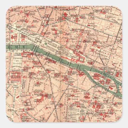 ヴィンテージパリの地図（1910年） スクエアシール (正面)