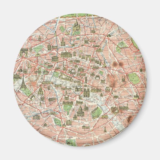 ヴィンテージパリの地図（1920年） マグネット (正面)