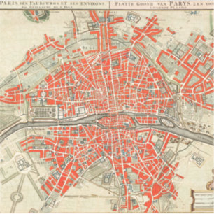ヴィンテージパリの旅行地図。旧市街。レトロフランス シール