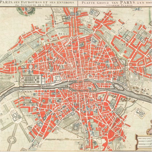 ヴィンテージパリの旅行地図。旧市街。レトロフランス シール (正面)