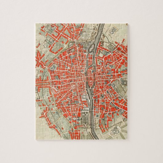 ヴィンテージパリの旅行地図。旧市街。レトロフランス ジグソーパズル (縦)