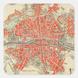 ヴィンテージパリの旅行地図。旧市街。レトロフランス スクエアシール
