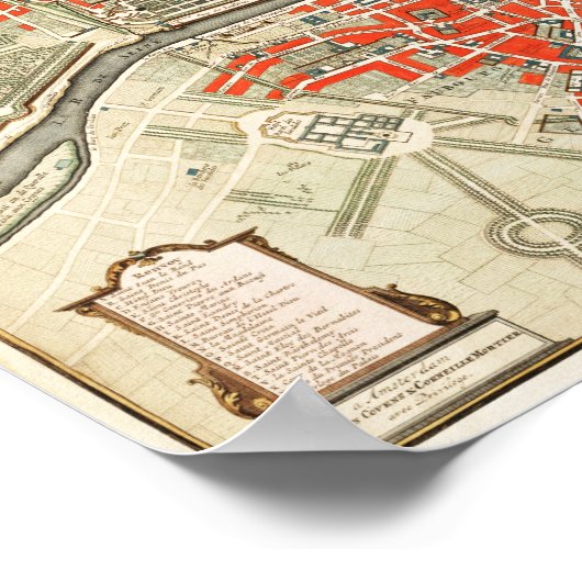 ヴィンテージパリの旅行地図。旧市街。レトロフランス ポスター (角)