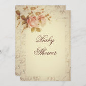 ヴィンテージパリはシックなバラのベビーシャワーに消印を押します 招待状 (正面/裏面)