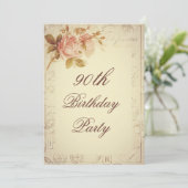 ヴィンテージパリはシックなバラの第90誕生日に消印を押します 招待状 (スタンド正面)