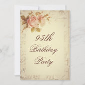 ヴィンテージパリはシックなバラの第95誕生日に消印を押します 招待状 (正面)