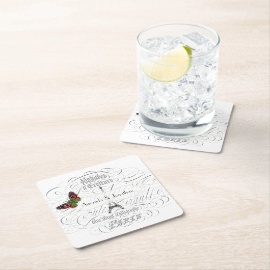 ヴィンテージパリをテーマにした結婚披露宴パーソナライズされた スクエアペーパーコースター (インサイチュ)