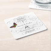 ヴィンテージパリをテーマにした結婚披露宴パーソナライズされた スクエアペーパーコースター (アングル)