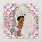 ヴィンテージパリエスニックプリンセスフローラベビーシャワー 招待状 (正面/裏面)