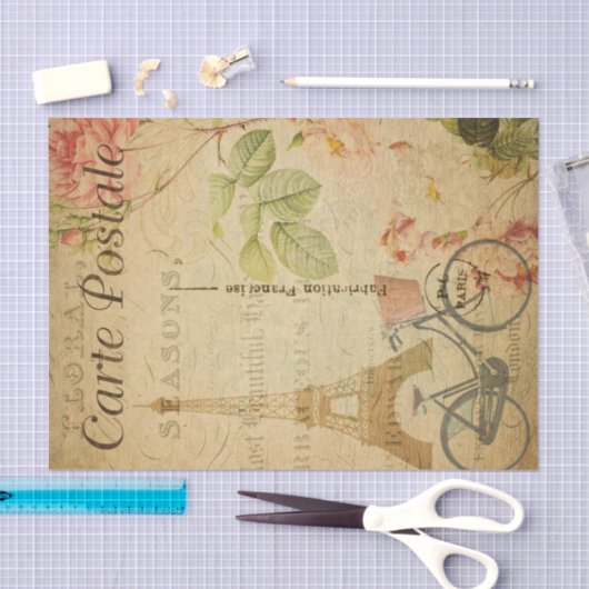 ヴィンテージパリエッフェルタワーと自転車フランスの 薄葉紙 (クラフト)