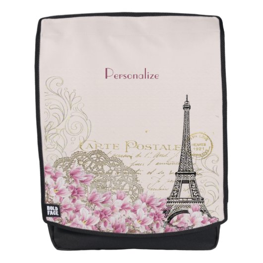 ヴィンテージパリエッフェルタワーのパーソナライズ バックパック (正面)